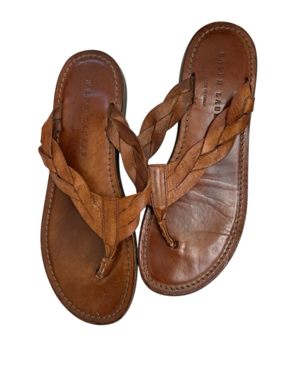 Ralph Lauren Braided Leather Thong Sandals in Brown size 9 ITALY handmade